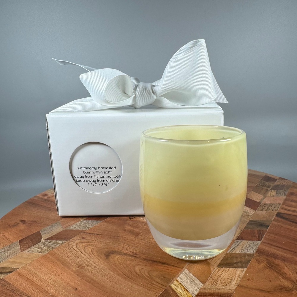 Glassybaby Angel Hand Blown Glass Votive Candle Holder Cream Yellow White Boxed